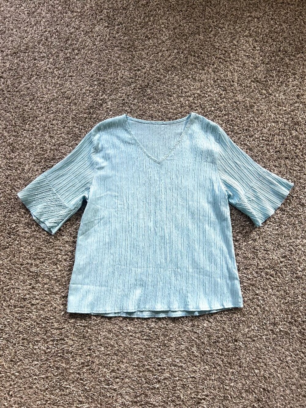 Light Blue V-Neck Textured Top